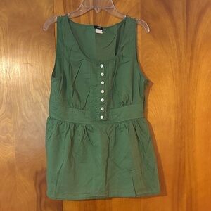 J. Crew Forest Green Sleeveless pin tuck Button-Front cotton Tank size 8 EUC